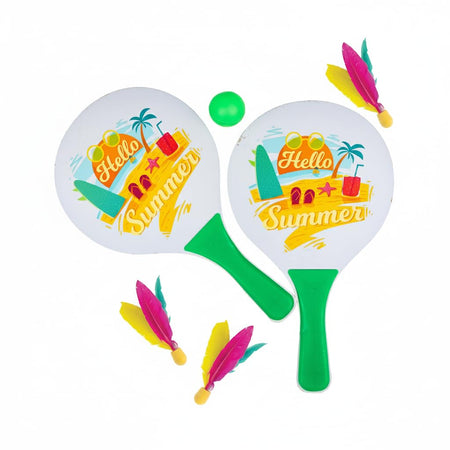 PulseIT Beach Paddle Ball Set | 2 Wooden Rackets, 3 Birdies & 1 Ball