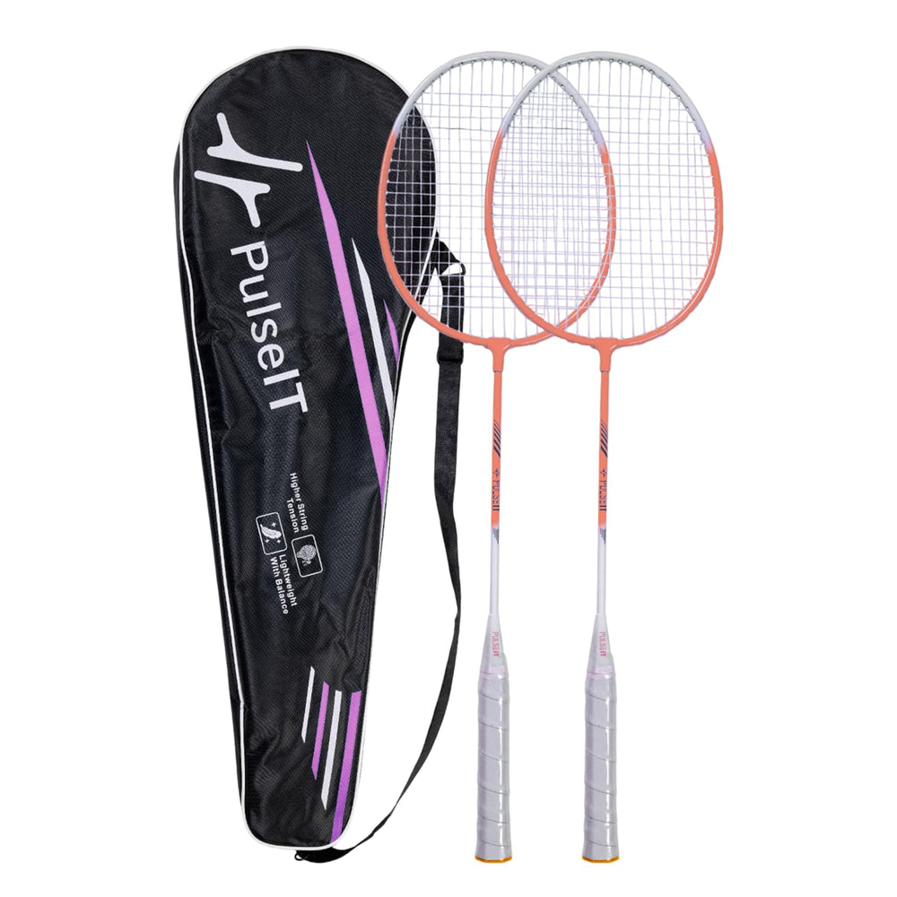 PulseIT Smash Badminton Racket Set – Lightweight Aluminium Frame | High-Tension Strings | 2 Rackets + Full Cover Included | Men, Women & Teens