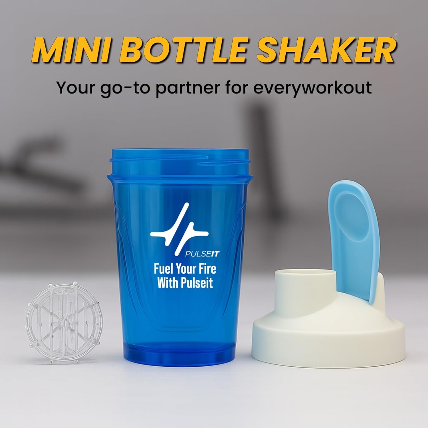 PULSEIT Shaker Blender | 100% Leak-proof, BPA-Free Blender Gym Bottle with Mixing Ball | Ideal for Whey Protein, Pre-workout, BCAA & Supplements Shakes| Plastic 400ml (Blue)