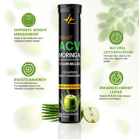 Pulseit ACV Moringa Effervescent Tablets | Apple Cider Vinegar, Moringa, Vitamins B6 & B12 | Green Apple | 60 Tablets