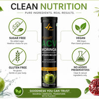 Pulseit ACV Moringa Effervescent Tablets | Apple Cider Vinegar, Moringa, Vitamins B6 & B12 | Green Apple | 60 Tablets