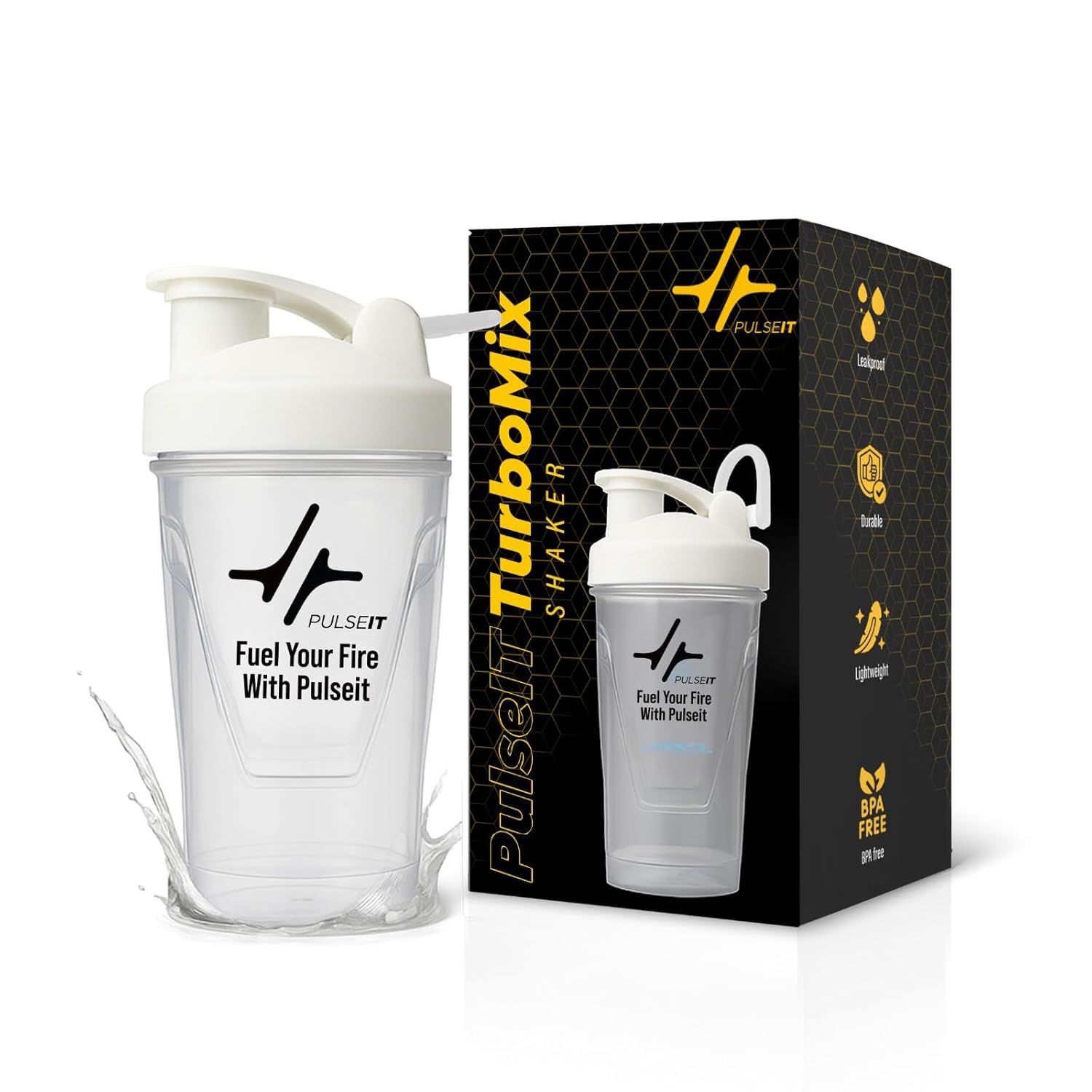 PULSEIT Shaker Blender | 100% Leak-proof, BPA-Free Blender Gym Bottle with Mixing Ball | Ideal for Whey Protein, Pre-workout, BCAA & Supplements Shakes| Plastic 400ml (White)