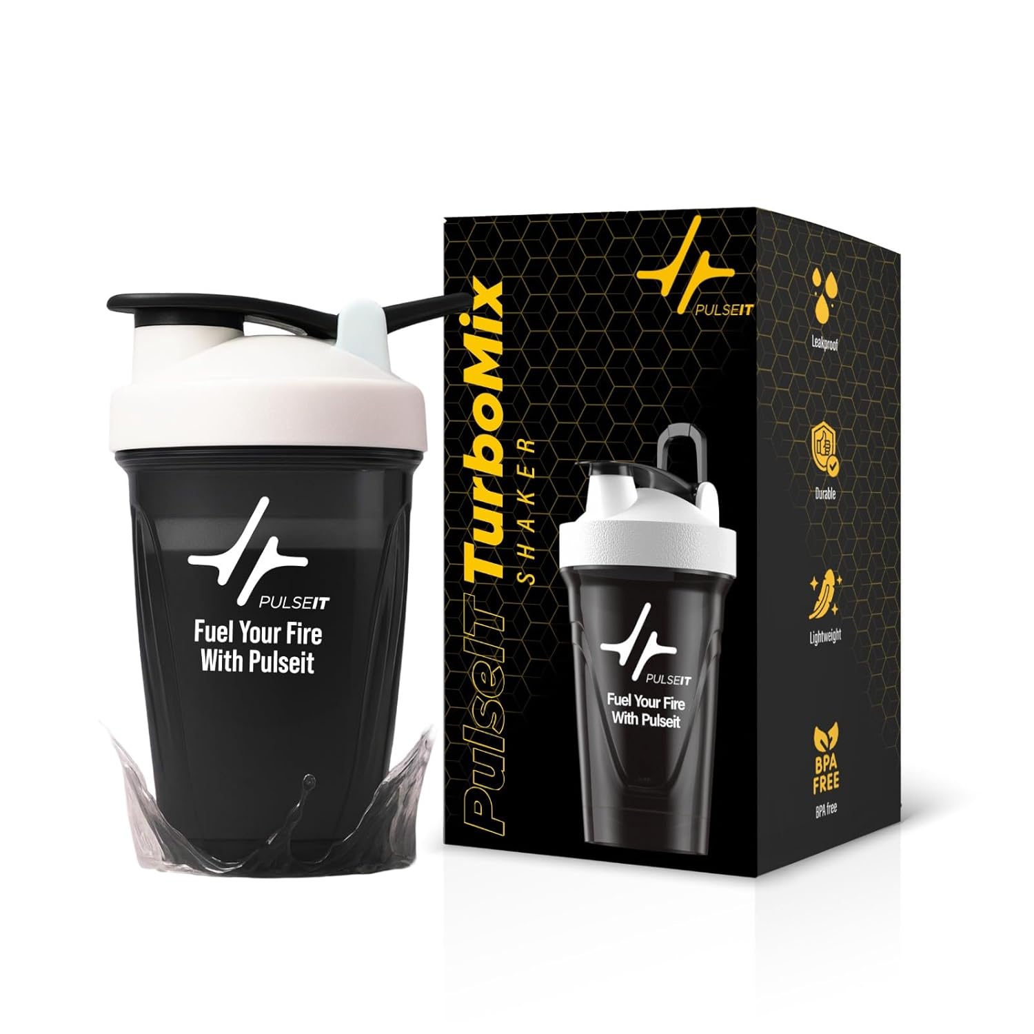 PULSEIT Shaker Blender | 100% Leak-proof, BPA-Free Blender Gym Bottle with Mixing Ball | Ideal for Whey Protein, Pre-workout, BCAA & Supplements Shakes| Plastic 400ml (Black)