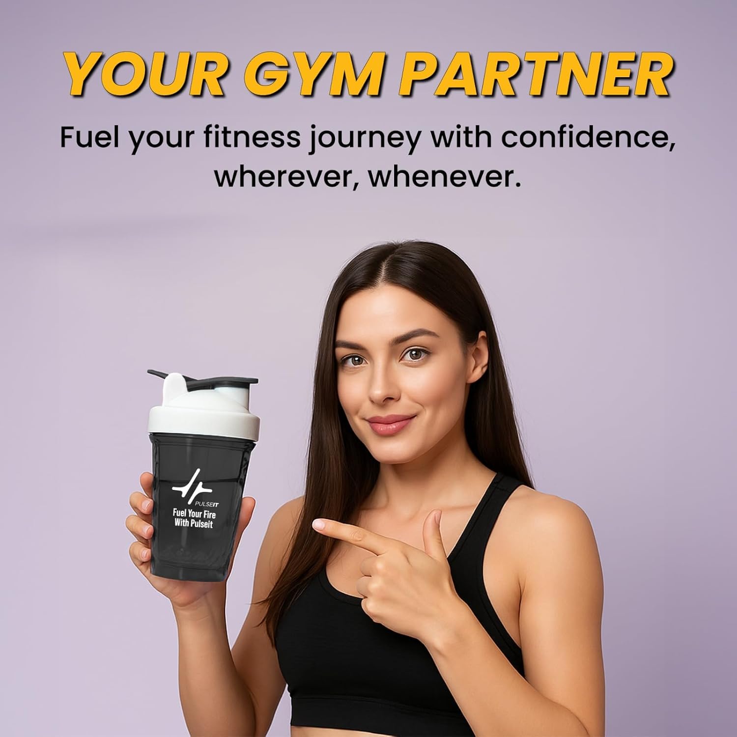 PULSEIT Shaker Blender | 100% Leak-proof, BPA-Free Blender Gym Bottle with Mixing Ball | Ideal for Whey Protein, Pre-workout, BCAA & Supplements Shakes| Plastic 400ml (Black)