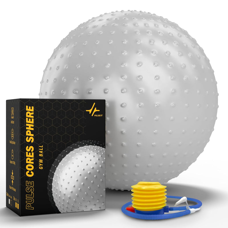PulseIT FlexSphere Spiky Gym Ball – Anti-Burst | Strengthens Core, Balance & Flexibility | Yoga, Pilates & Physical Therapy | Foot Pump Included