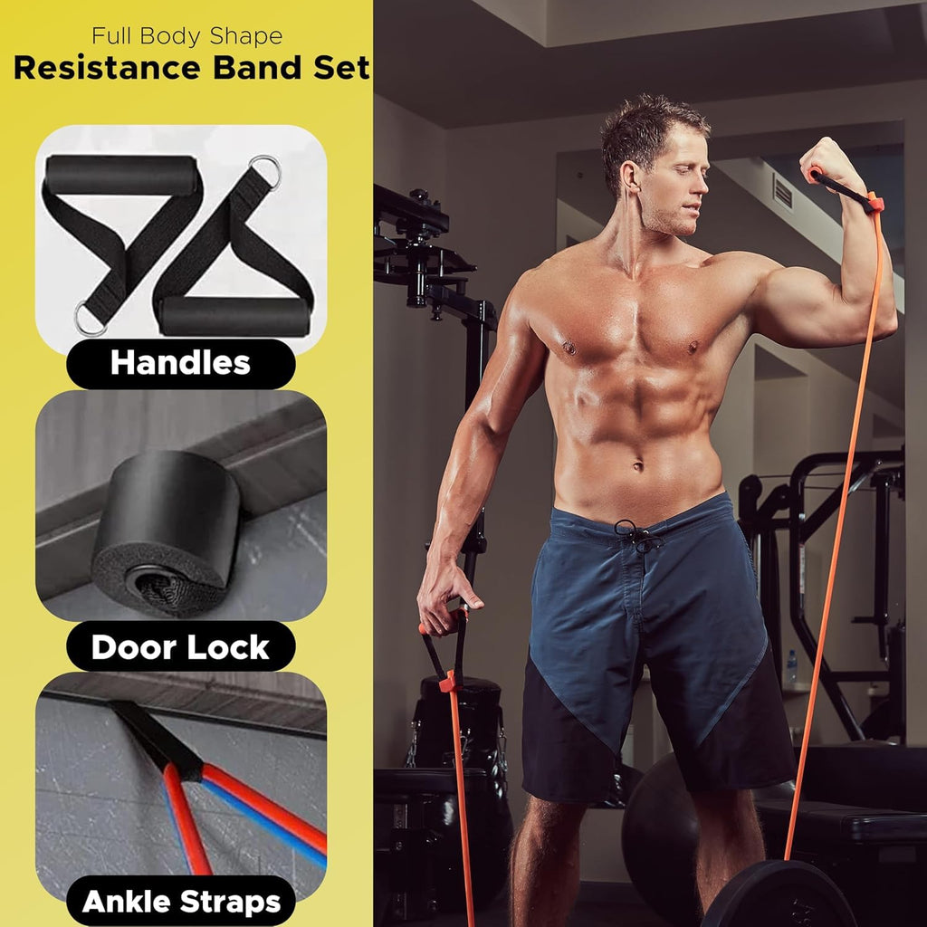 PulseIT PulseStretch Resistance Bands Set – 11 Pcs | 5 Color-Coded Levels | Foam Handles & Ankle Strap | Door Anchor & Carry Bag | Full-Body Home Workout | Men & Women