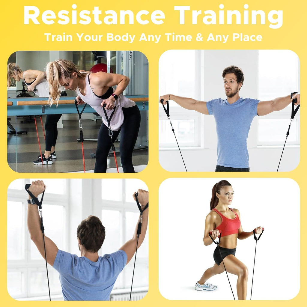 PulseIT PulseStretch Resistance Bands Set – 11 Pcs | 5 Color-Coded Levels | Foam Handles & Ankle Strap | Door Anchor & Carry Bag | Full-Body Home Workout | Men & Women