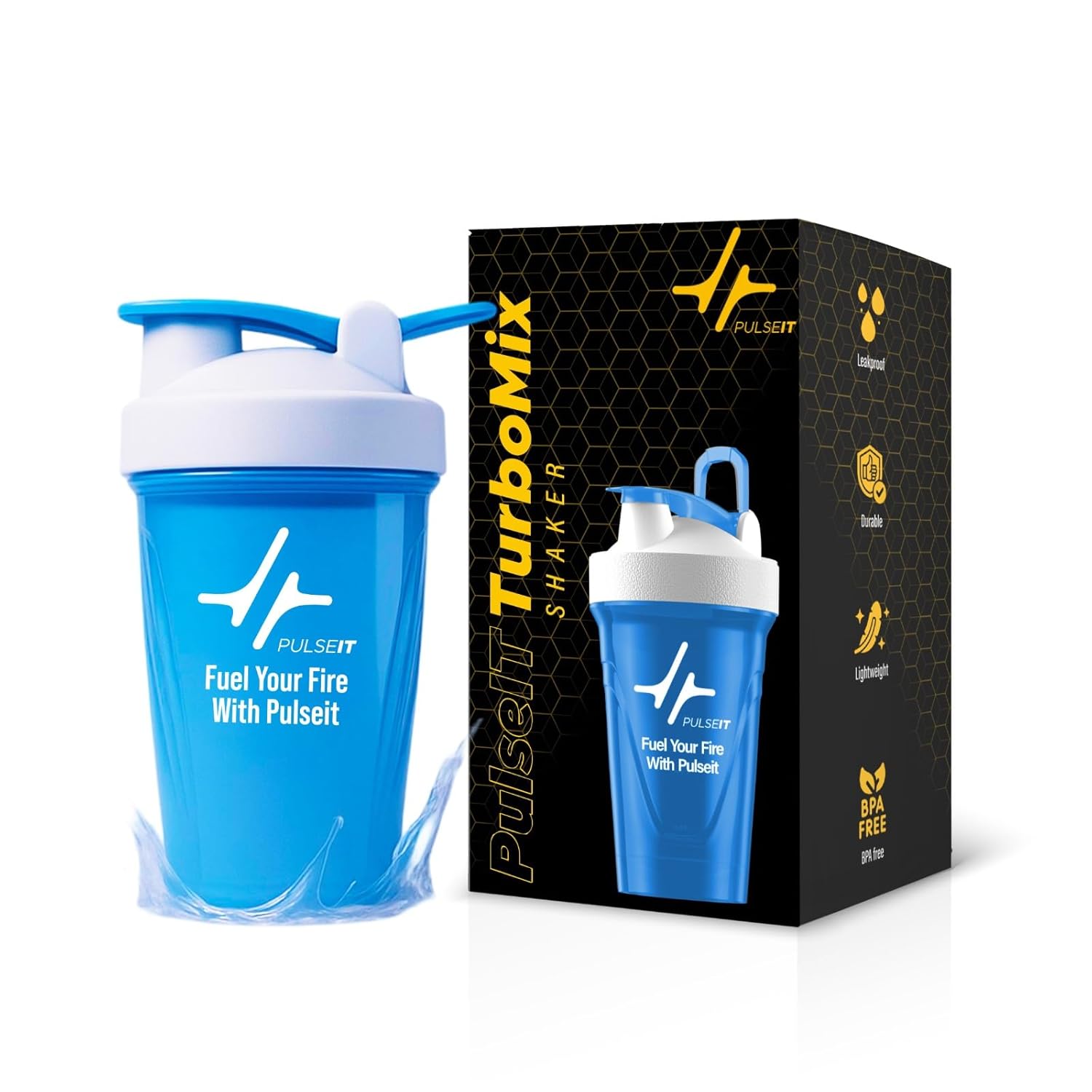 PULSEIT Shaker Blender | 100% Leak-proof, BPA-Free Blender Gym Bottle with Mixing Ball | Ideal for Whey Protein, Pre-workout, BCAA & Supplements Shakes| Plastic 400ml (Blue)