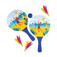 PulseIT Beach Paddle Ball Set | 2 Wooden Rackets, 3 Birdies & 1 Ball