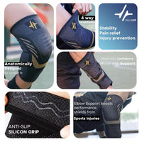 PulseIT ElboX Elbow Support Brace – 4-Way Compression | Breathable & Anti-Slip | Arthritis, Tennis Elbow & Workout Relief | Pack of 2 | M / L / XL