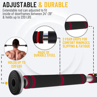 PulseIT PulseBar Pull-Up Bar – No Drilling | Fits Doors 60–100cm | Anti-Skid Foam Grip | Max Load 100kg | Chin-Ups, Pull-Ups & Core Training | Home Gym