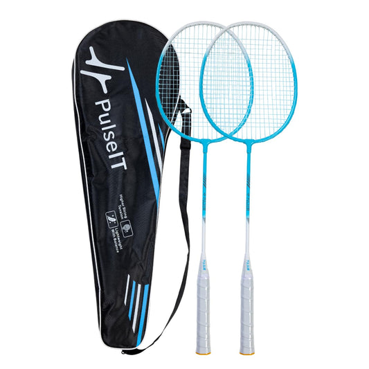 PulseIT Smash Badminton Racket- for Men & Women. Lightweight Aluminum Frame with High Tension Strings. Indoor/Outdoor Badminton Racquet for Training, Power Play & Control. (Blue)
