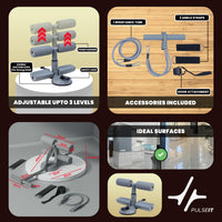 PulseITVault Sit Up Bar – Double Suction Cup with Safety Lock, Adjustable Height Core Trainer for Home Workouts. Includes Resistance Tube, 2 Ankle Straps & Door Attachment.
