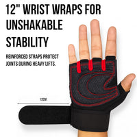 PulseIT GripGloves Pro Weightlifting Gloves – 12" Integrated Wrist Wraps | Full Hand Rubber Padding | Silicone Grip | Breathable Mesh | Men & Women | M / L / XL