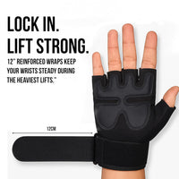 PulseIT GripGloves Gym Gloves – Rubber-Padded Palms | 12" Wrist Support | Anti-Slip & Breathable | Weightlifting, CrossFit & Powerlifting | Men & Women | S / M / L / XL