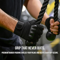 PulseIT GripGloves Gym Gloves – Rubber-Padded Palms | 12" Wrist Support | Anti-Slip & Breathable | Weightlifting, CrossFit & Powerlifting | Men & Women | S / M / L / XL