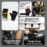 PulseIT GripGloves Gym Gloves – Rubber-Padded Palms | 12" Wrist Support | Anti-Slip & Breathable | Weightlifting, CrossFit & Powerlifting | Men & Women | S / M / L / XL
