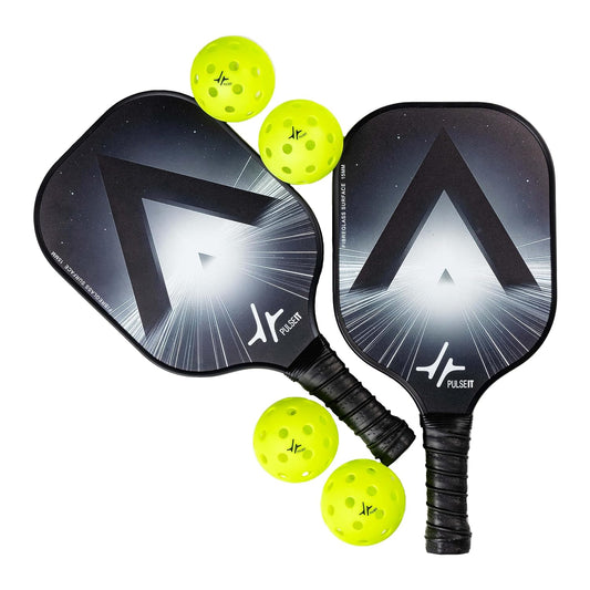 PulseIT Professional Pickleball Paddle Set, 2 Fiberglass Paddles, 4 Outdoor Pickleballs+Carry Bag | Cushion Grip Handle. Lightweight & Durable. for Beginners, Pros & All Ages (Lunar Black)