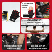 PulseIT GripGloves Pro Weightlifting Gloves – 12" Integrated Wrist Wraps | Full Hand Rubber Padding | Silicone Grip | Breathable Mesh | Men & Women | M / L / XL