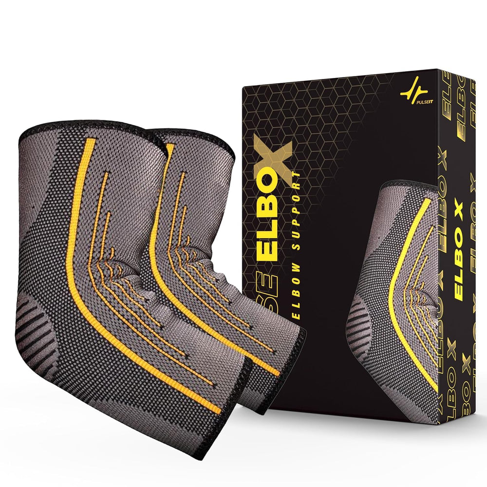 PulseIT ElboX Elbow Support Brace – 4-Way Compression | Breathable & Anti-Slip | Arthritis, Tennis Elbow & Workout Relief | Pack of 2 | M / L / XL