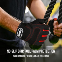 PulseIT GripGloves Pro Weightlifting Gloves – 12" Integrated Wrist Wraps | Full Hand Rubber Padding | Silicone Grip | Breathable Mesh | Men & Women | M / L / XL