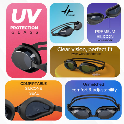 PulseIT Aqua Swim Goggles – Anti-Fog, Leak-Proof & UV Protected | Soft Silicone Seal | Fits Adults, Youth & Kids | Pool, Beach & Open Water