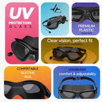 PulseIT Glide Swim Goggles – Anti-Fog, Leak-Proof & UV Protected | Built-In Ear Plugs | Precision Fit for Long Sessions | Adults, Youth & Kids | Pool & Open Water