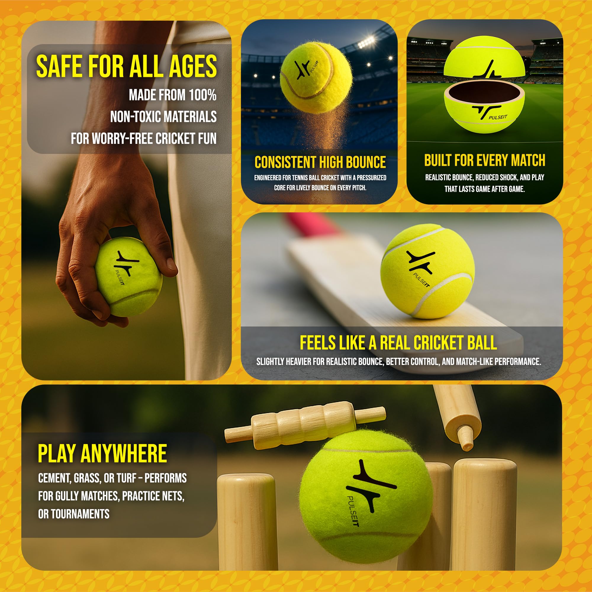 Cricket Balls – Lightweight High-Bounce Practice Balls for Street, Gully & Indoor-Outdoor Cricket | Kids & Adults
