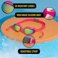 PulseIT Flow Swimming Goggles for Women – Anti-Fog, Leak-Proof & UV Protected | Adjustable Straps | Includes Case & Ear Plugs | Pool, Beach & Open Water