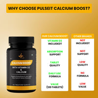 PULSEIT Calcium Booster with Vitamin D3 & K2-7 | Bone & Joint Support | 60 Tablets
