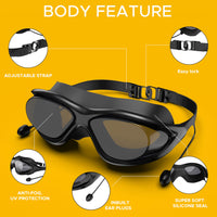 PulseIT Glide Swim Goggles – Anti-Fog, Leak-Proof & UV Protected | Built-In Ear Plugs | Precision Fit for Long Sessions | Adults, Youth & Kids | Pool & Open Water