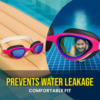PulseIT Wave Swimming Goggles for Women & Girls – Anti-Fog, Leak-Proof & UV Protected | Wide Vision | Adjustable Strap | Includes Case & Ear Plugs | Pool & Outdoor Use